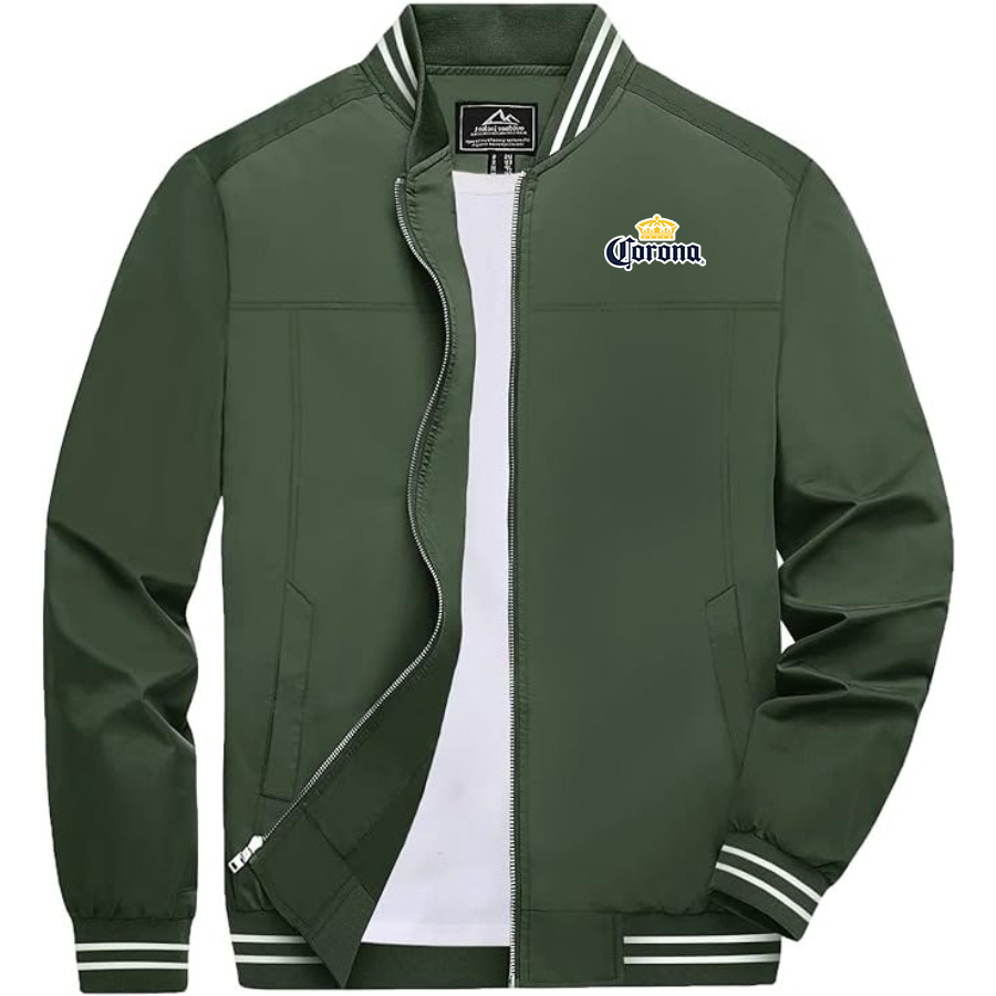 Men's Corona Lightweight Zip-Up Bomber Jacket with Ribbed Collar and Cuffs Versatile Casual Outerwear