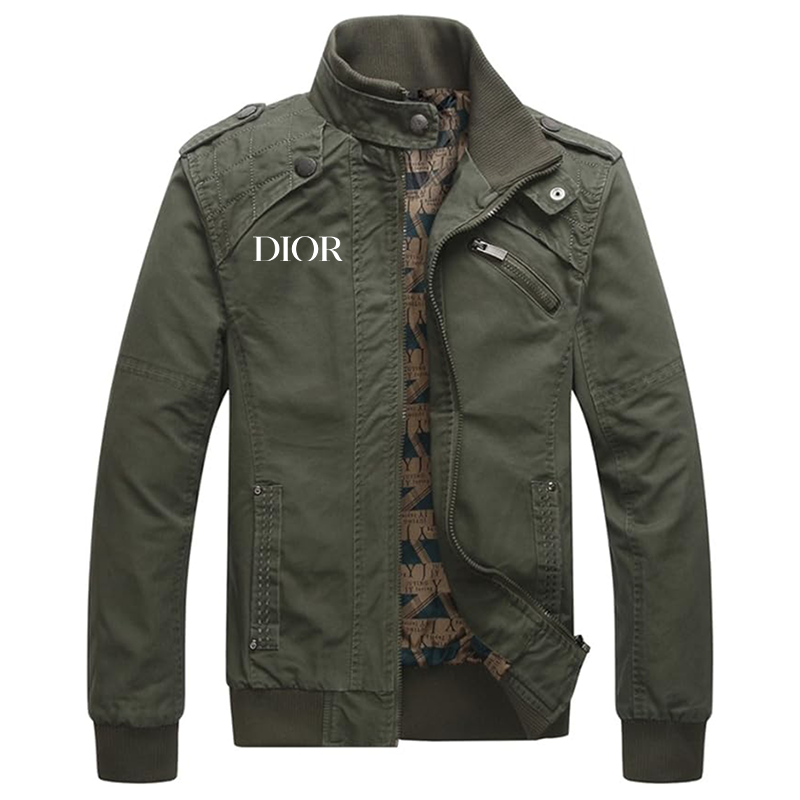 Men's Dior Dwar Casual Washed Cotton Military Outdoor Jackets with Shoulder Straps