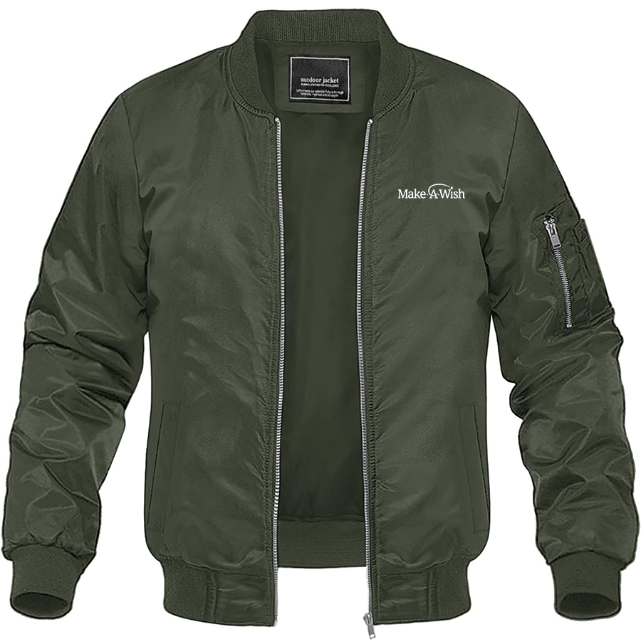 Men's Make-A-Wish Lightweight Bomber Jacket Windbreaker Casual Fall Spring Outdoor Coat