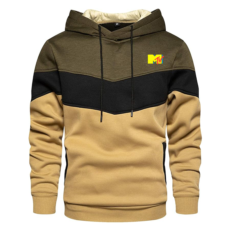 Men's M.T.V Gesean Novelty Color Block Pullover Fleece Hoodie Long Sleeve Casual Sweatshirt with Pocket