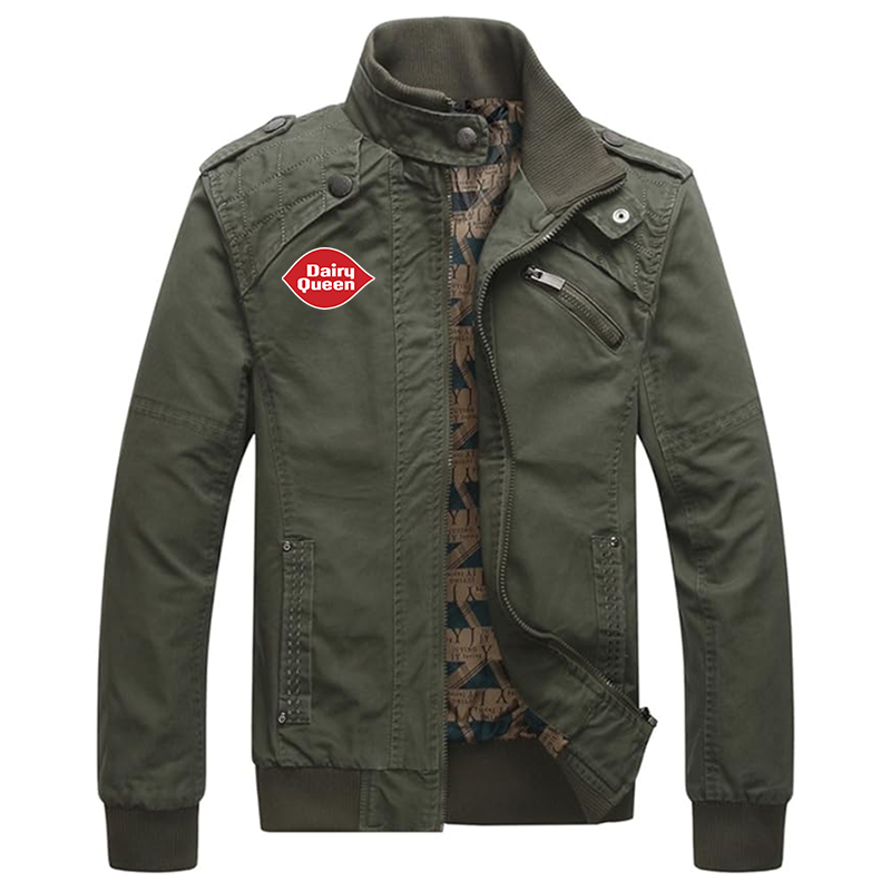 Men's Dairy Queen Dwar Casual Washed Cotton Military Outdoor Jackets with Shoulder Straps