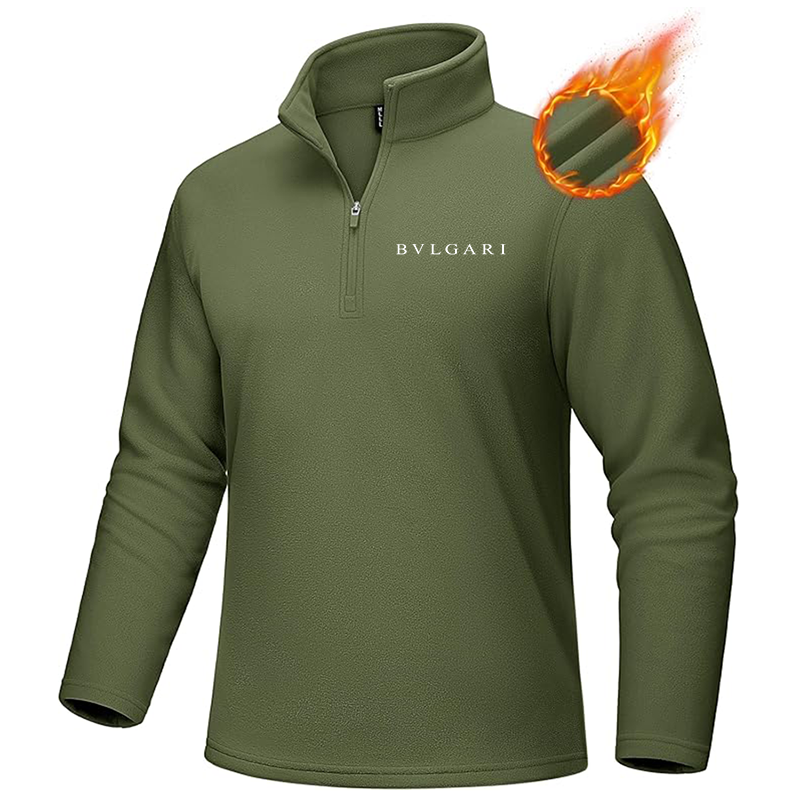 Men's BVLGARI MAGCOMSEN Quarter-Zip Pullover Polar Fleece Sweatshirt Stand Collar Long Sleeve Shirt for Men Thermal Winter Fall