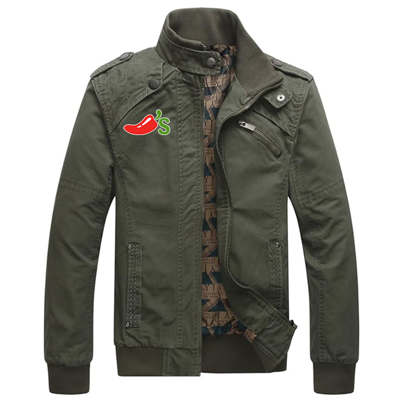 Men's Chilis Dwar Casual Washed Cotton Military Outdoor Jackets with Shoulder Straps