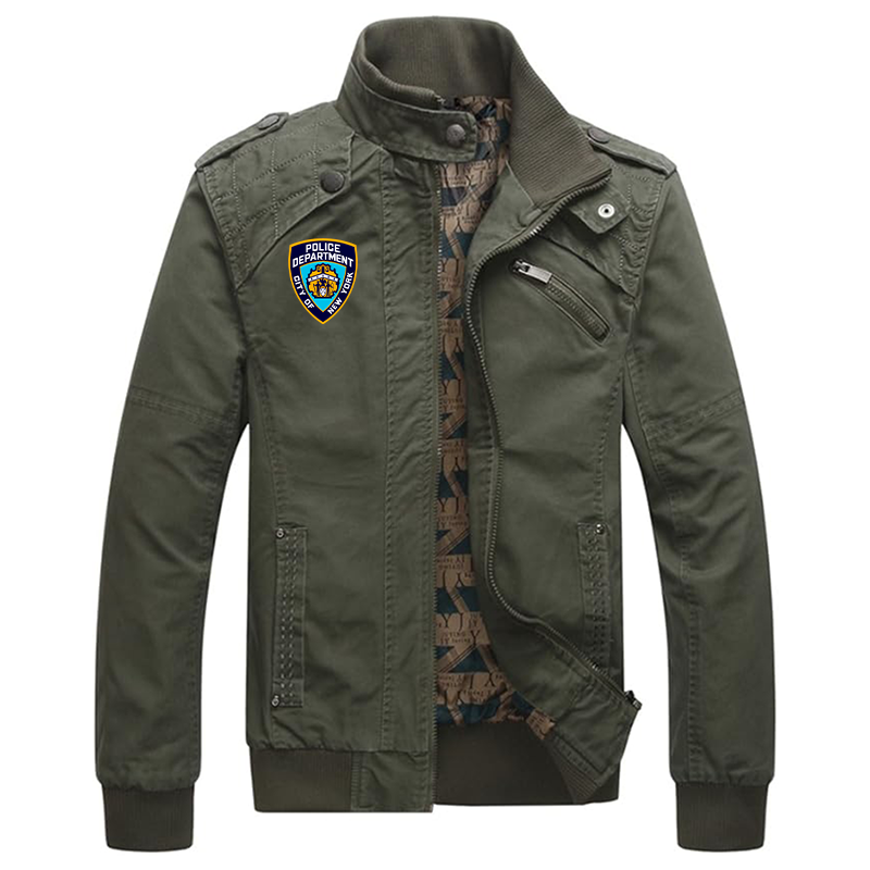 Men's NYPD Dwar Casual Washed Cotton Military Outdoor Jackets with Shoulder Straps