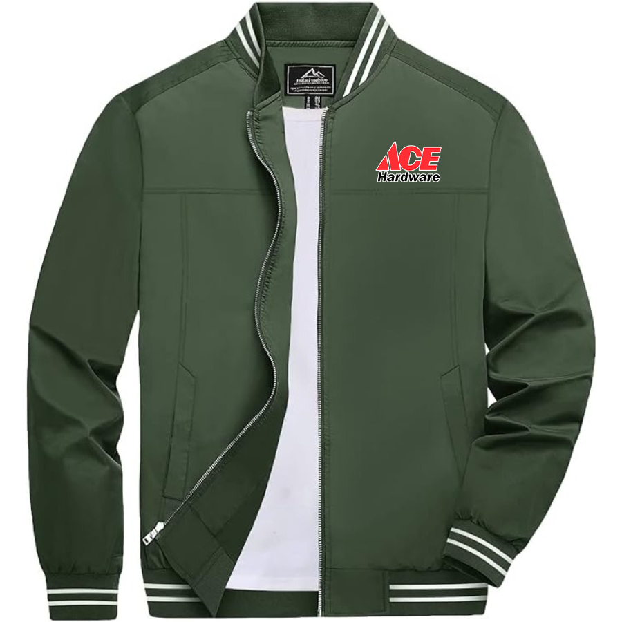 Men's Ace Lightweight Zip-Up Bomber Jacket with Ribbed Collar and Cuffs Versatile Casual Outerwear