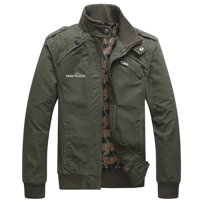 Men's Make-A-Wish Dwar Casual Washed Cotton Military Outdoor Jackets with Shoulder Straps