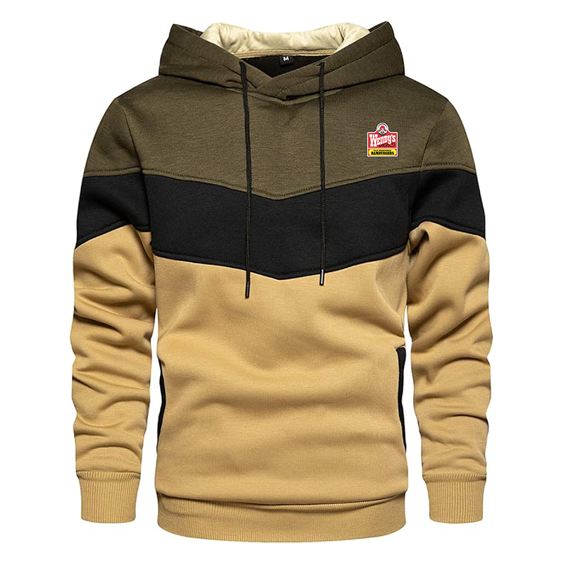 Men's Wendy's Gesean Novelty Color Block Pullover Fleece Hoodie Long Sleeve Casual Sweatshirt with Pocket