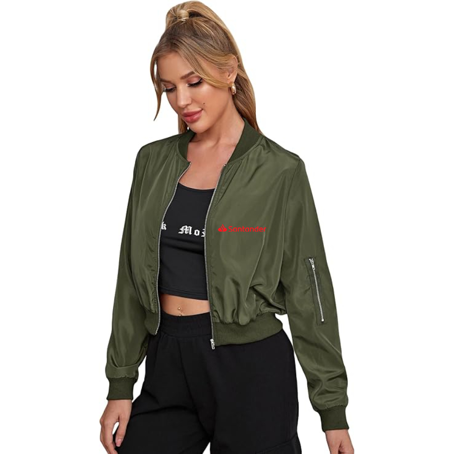 Women's Santander Lightweight Bomber Biker Jacket Zip up Windbreaker Crop Bomber Jacket Coat