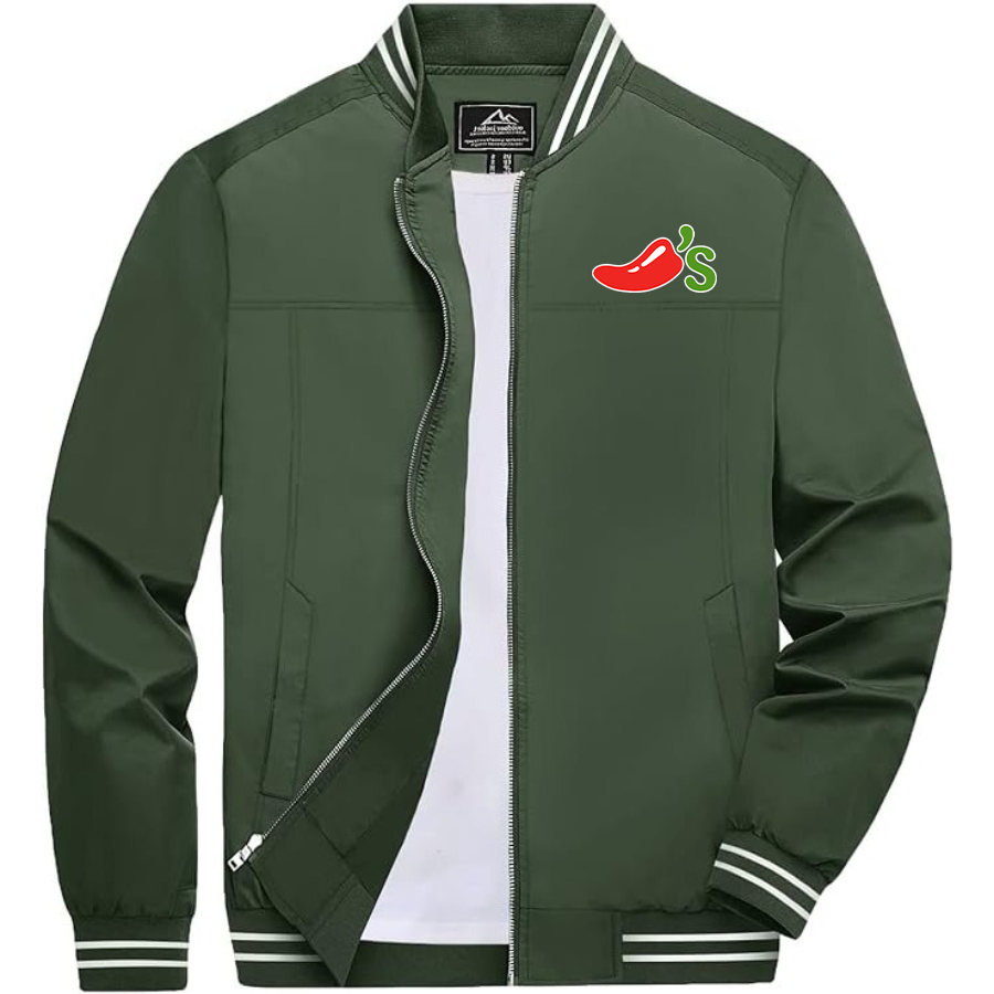 Men's Chilis Lightweight Zip-Up Bomber Jacket with Ribbed Collar and Cuffs Versatile Casual Outerwear