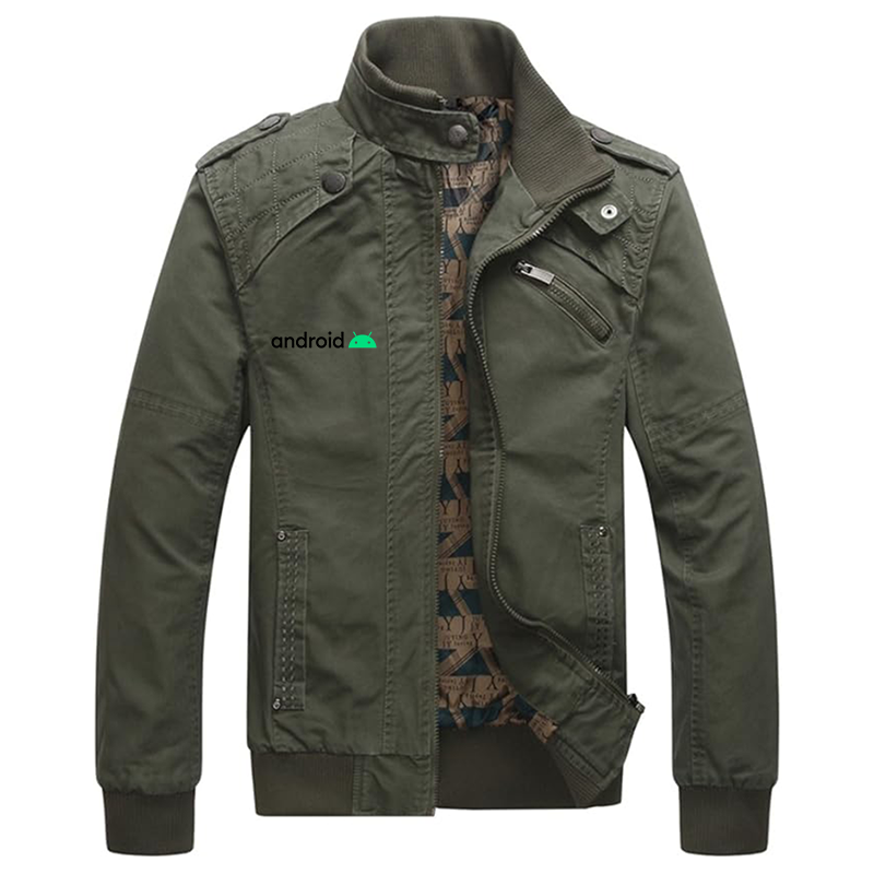 Men's Android Dwar Casual Washed Cotton Military Outdoor Jackets with Shoulder Straps