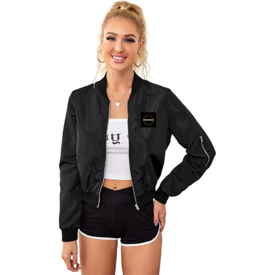 Women's Alphaland Lightweight Bomber Biker Jacket Zip up Windbreaker Crop Bomber Jacket Coat