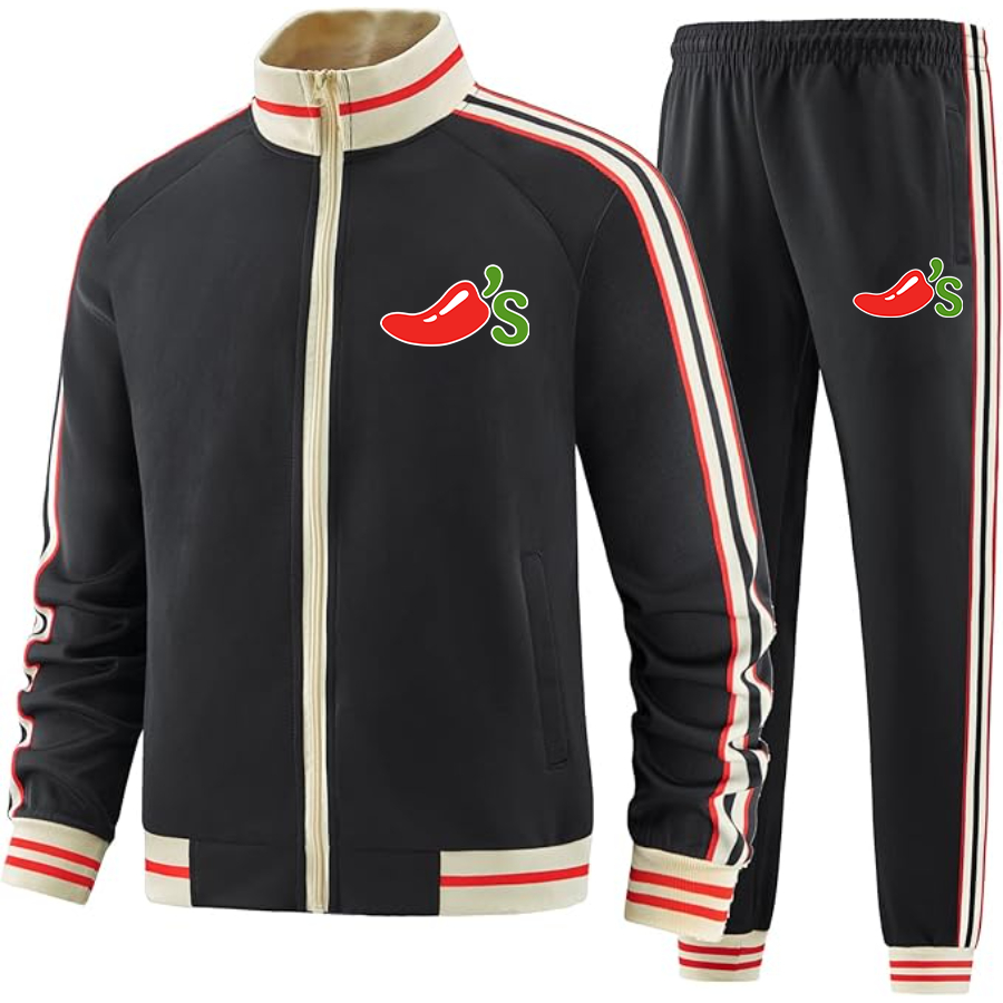 Men's Chilis Two-Piece Designer Tracksuit with Bold Striped Accents and Zippered Front Elevated Athletic Wear