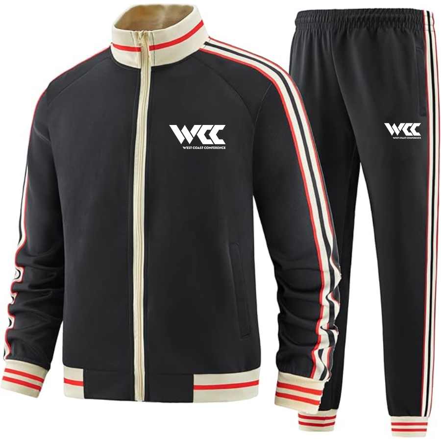 Men's West Coast Conference Two-Piece Designer Tracksuit with Bold Striped Accents and Zippered Front Elevated Athletic Wear