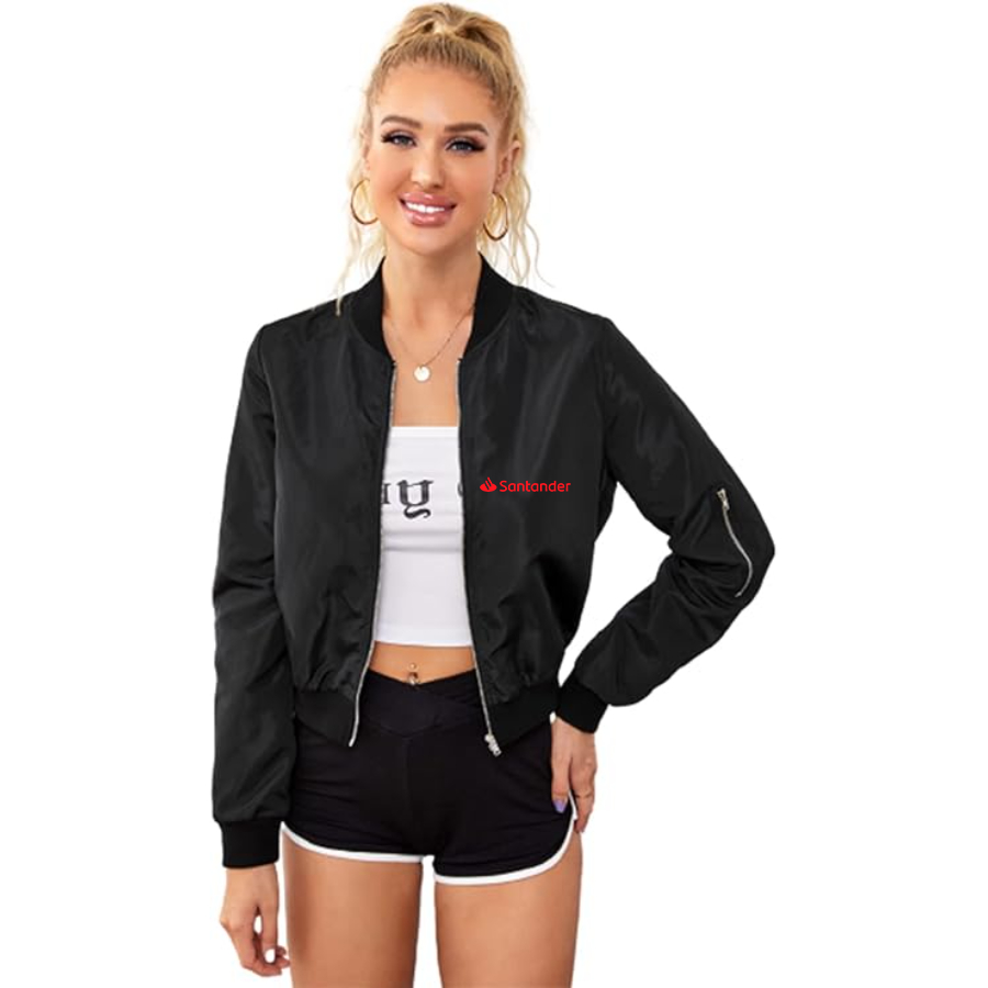 Women's Santander Lightweight Bomber Biker Jacket Zip up Windbreaker Crop Bomber Jacket Coat