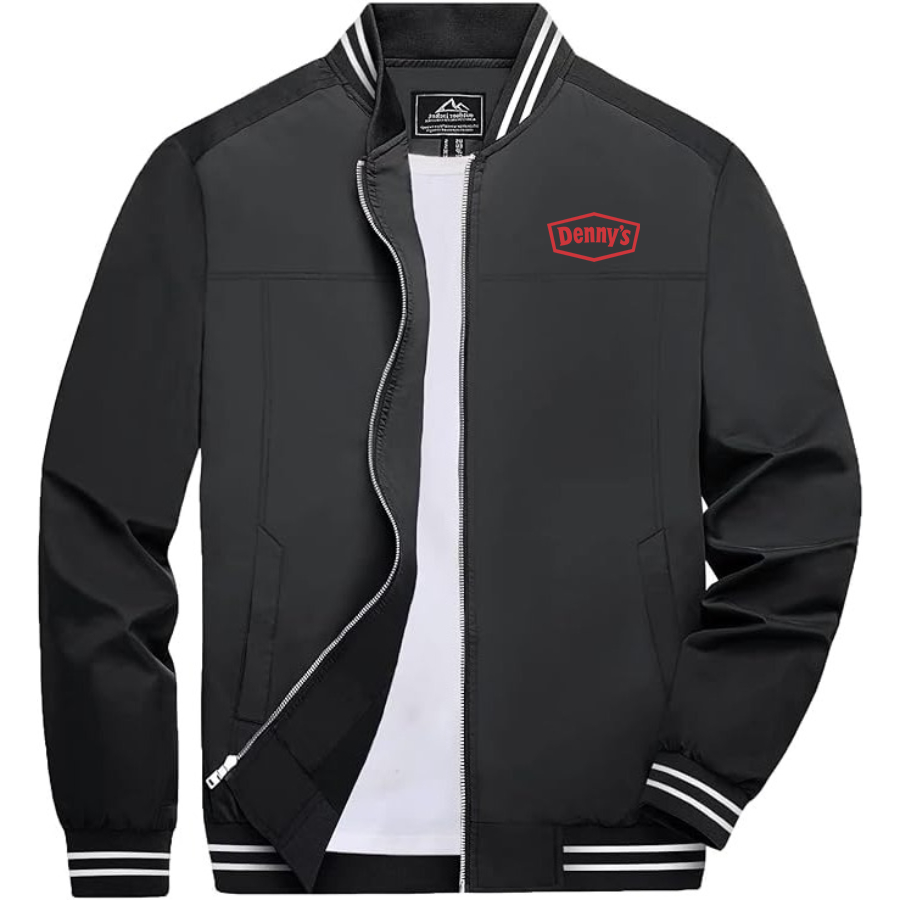 Men's Dennys Lightweight Zip-Up Bomber Jacket with Ribbed Collar and Cuffs Versatile Casual Outerwear