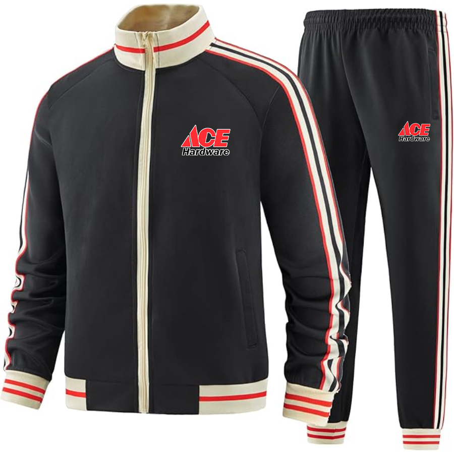 Men's Ace Two-Piece Designer Tracksuit with Bold Striped Accents and Zippered Front Elevated Athletic Wear
