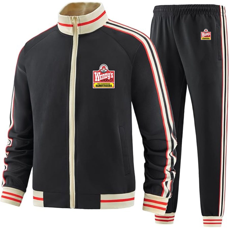 Men's Wendy's Two-Piece Designer Tracksuit with Bold Striped Accents and Zippered Front Elevated Athletic Wear