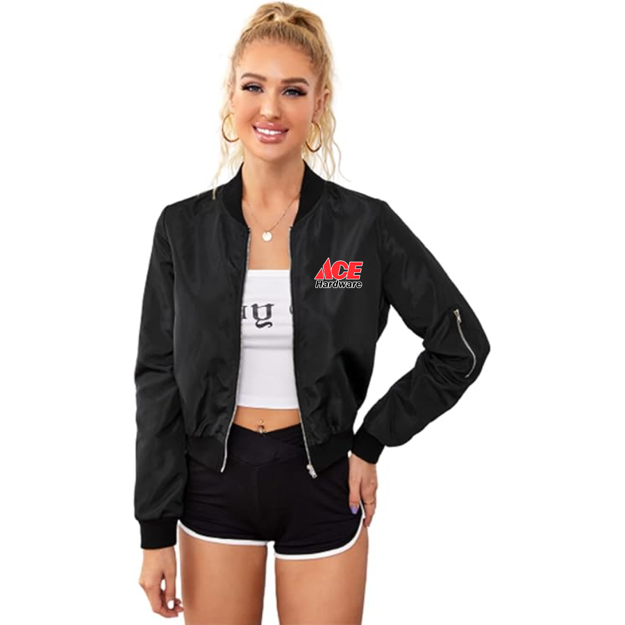 Women's Ace Lightweight Bomber Biker Jacket Zip up Windbreaker Crop Bomber Jacket Coat