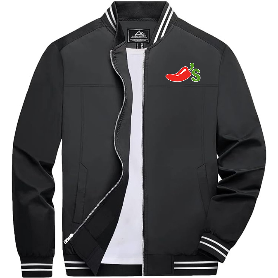 Men's Chilis Lightweight Zip-Up Bomber Jacket with Ribbed Collar and Cuffs Versatile Casual Outerwear