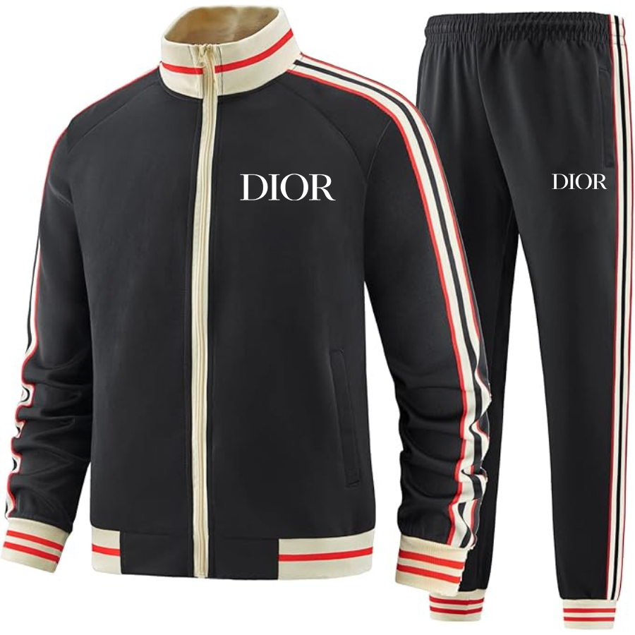 Men's Dior Two-Piece Designer Tracksuit with Bold Striped Accents and Zippered Front Elevated Athletic Wear