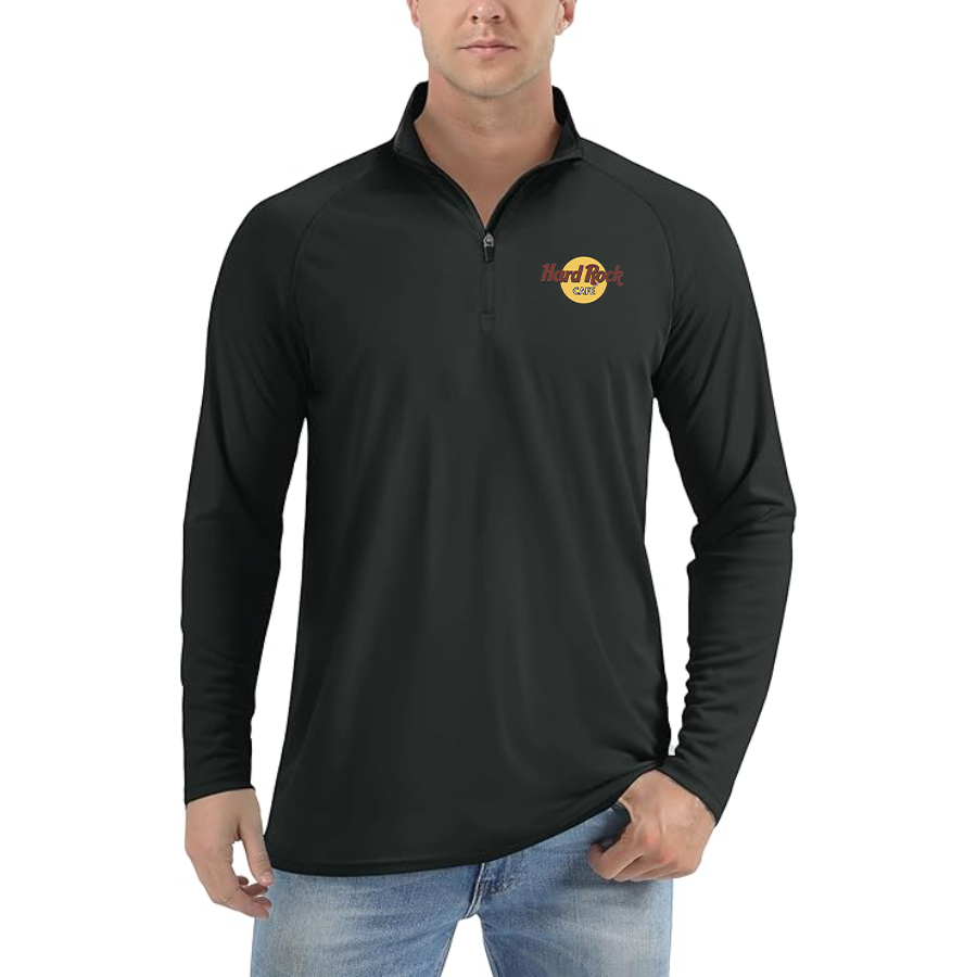 Men's Hard Rock Cafe Lightweight Quarter-Zip Athletic Shirt Long Sleeve Performance Wear