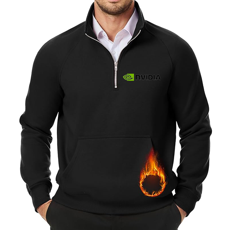 Men's NVIDIA JMIERR Quarter Zip Pullover Heavy Sweatshirts Warm Fleece Sweatshirt Polo