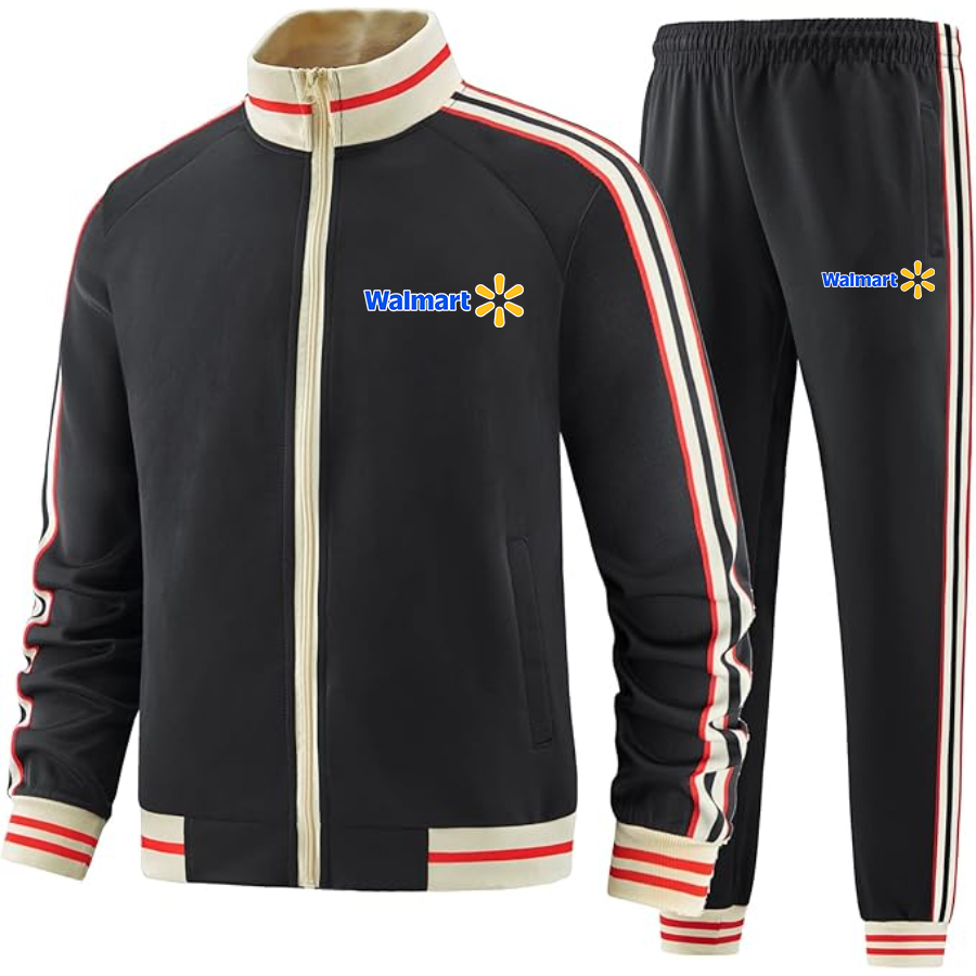 Men's Walmart Two-Piece Designer Tracksuit with Bold Striped Accents and Zippered Front Elevated Athletic Wear