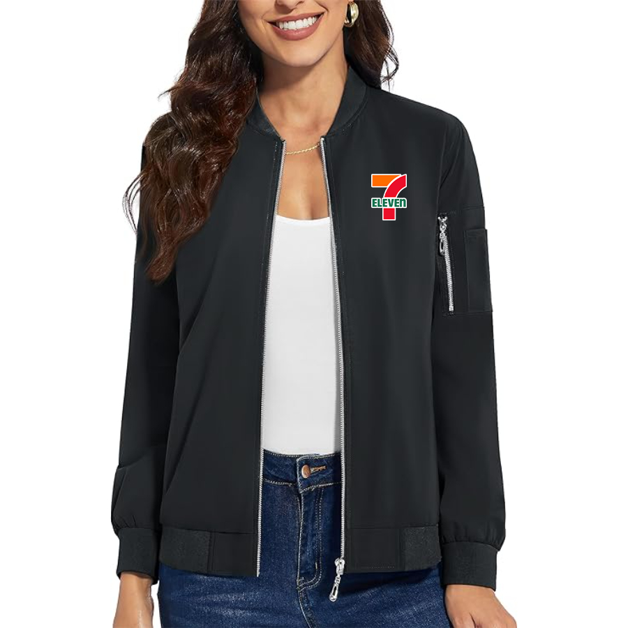 Women's 7-Eleven Premium Bomber Jacket with Polished Detailing and Functional Sleeve Pocket Modern Luxury Outerwear