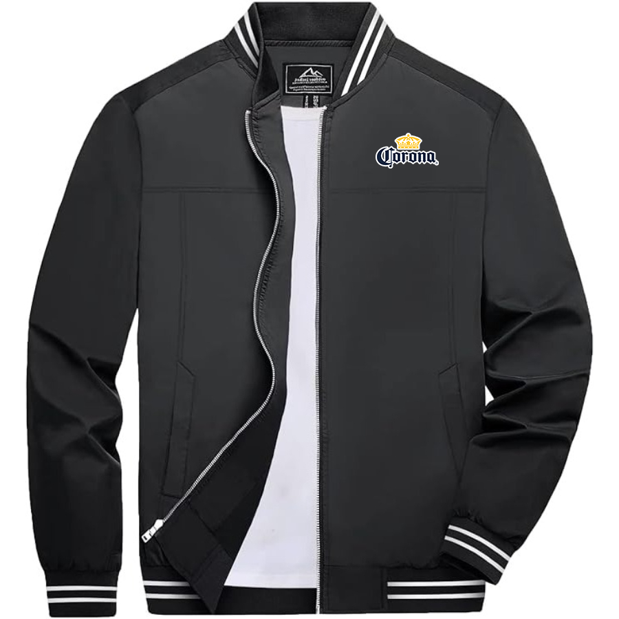 Men's Corona Lightweight Zip-Up Bomber Jacket with Ribbed Collar and Cuffs Versatile Casual Outerwear