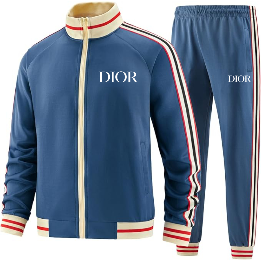 Men's Dior Two-Piece Designer Tracksuit with Bold Striped Accents and Zippered Front Elevated Athletic Wear