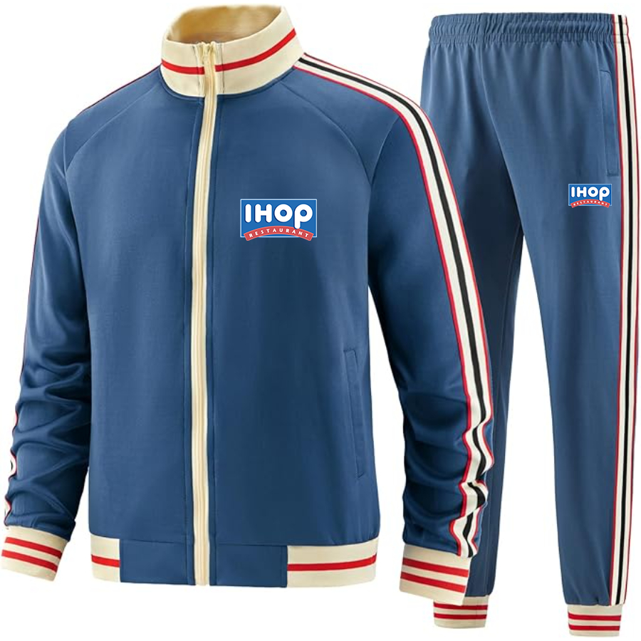 Men's ihop Two-Piece Designer Tracksuit with Bold Striped Accents and Zippered Front Elevated Athletic Wear