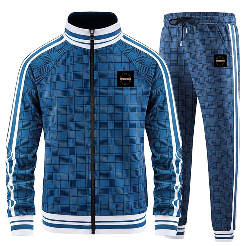 Men's Alphaland Tracksuits Full-zip Long Sleeve Plaid Track Jackets and Pants 2 Piece