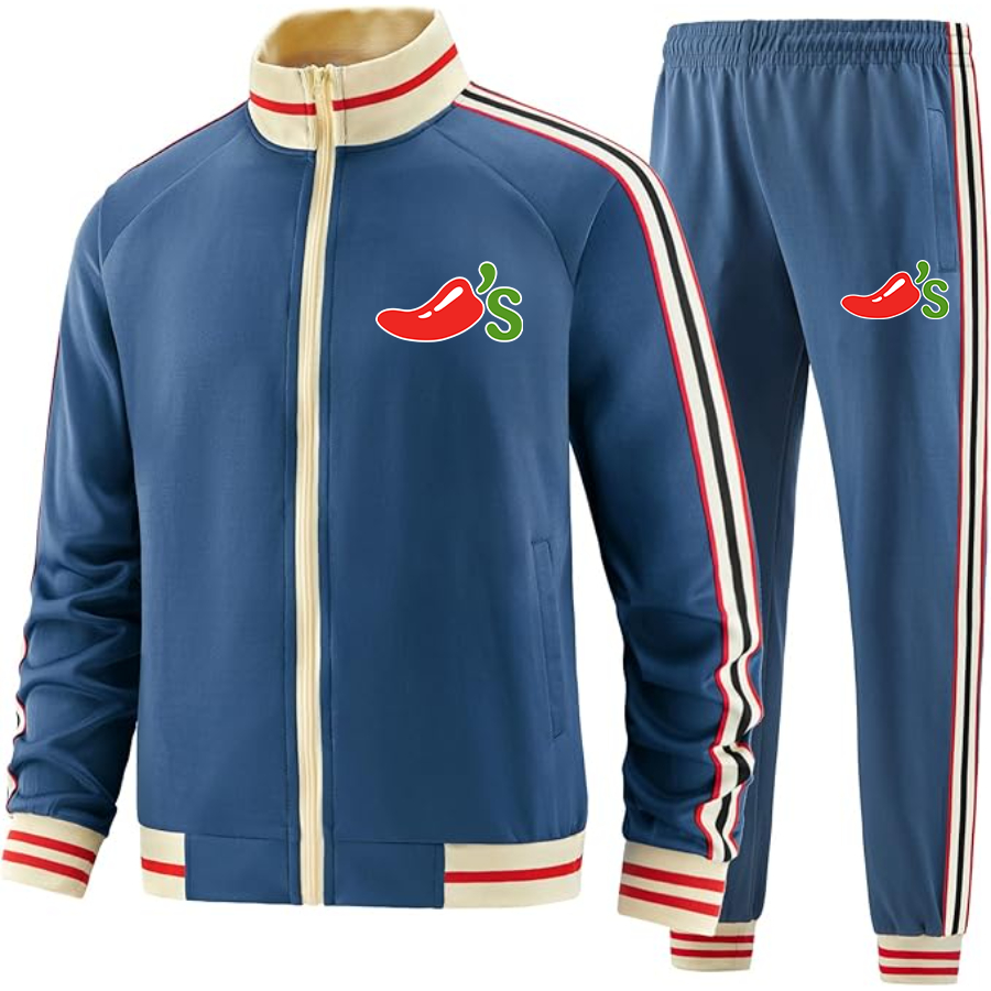 Men's Chilis Two-Piece Designer Tracksuit with Bold Striped Accents and Zippered Front Elevated Athletic Wear