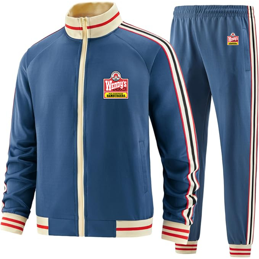 Men's Wendy's Two-Piece Designer Tracksuit with Bold Striped Accents and Zippered Front Elevated Athletic Wear