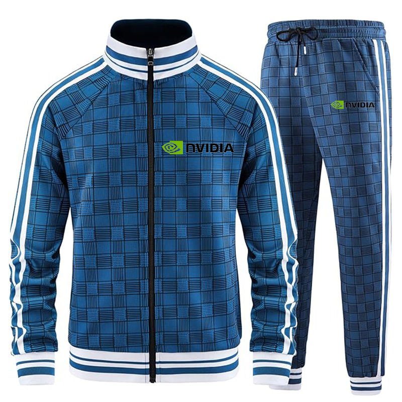 Men's NVIDIA Tracksuits Full-zip Long Sleeve Plaid Track Jackets and Pants 2 Piece