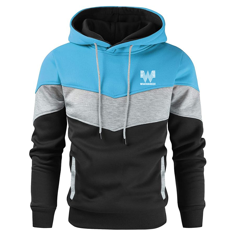 Men's What A Burger Gesean Novelty Color Block Pullover Fleece Hoodie Long Sleeve Casual Sweatshirt with Pocket