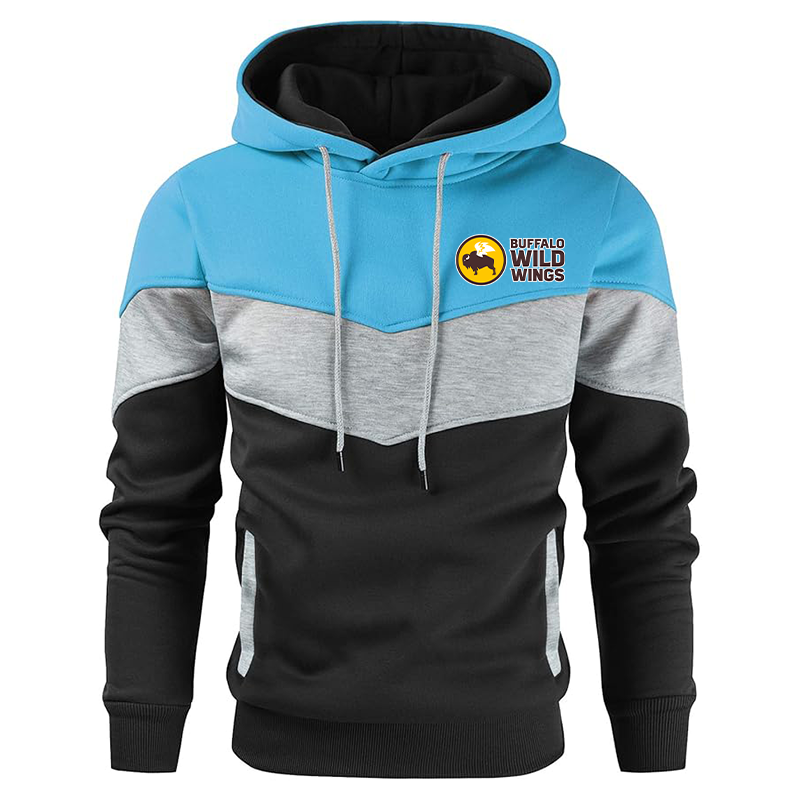 Men's Buffalo Wild Wings Gesean Novelty Color Block Pullover Fleece Hoodie Long Sleeve Casual Sweatshirt with Pocket