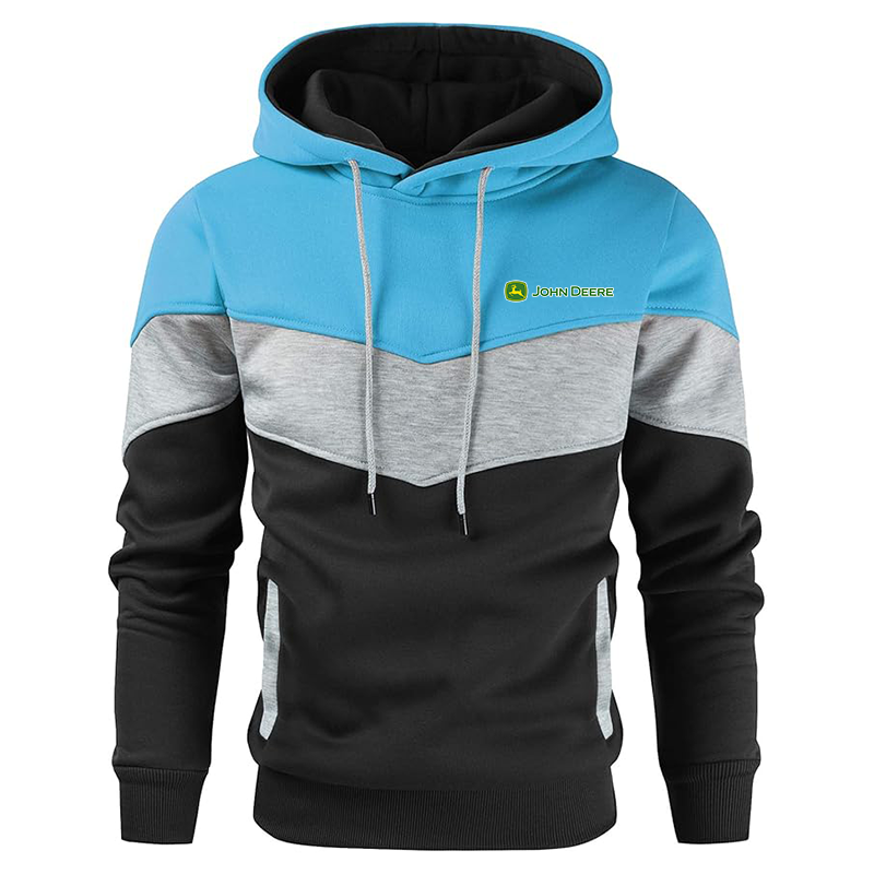 Men's John Deere Gesean Novelty Color Block Pullover Fleece Hoodie Long Sleeve Casual Sweatshirt with Pocket