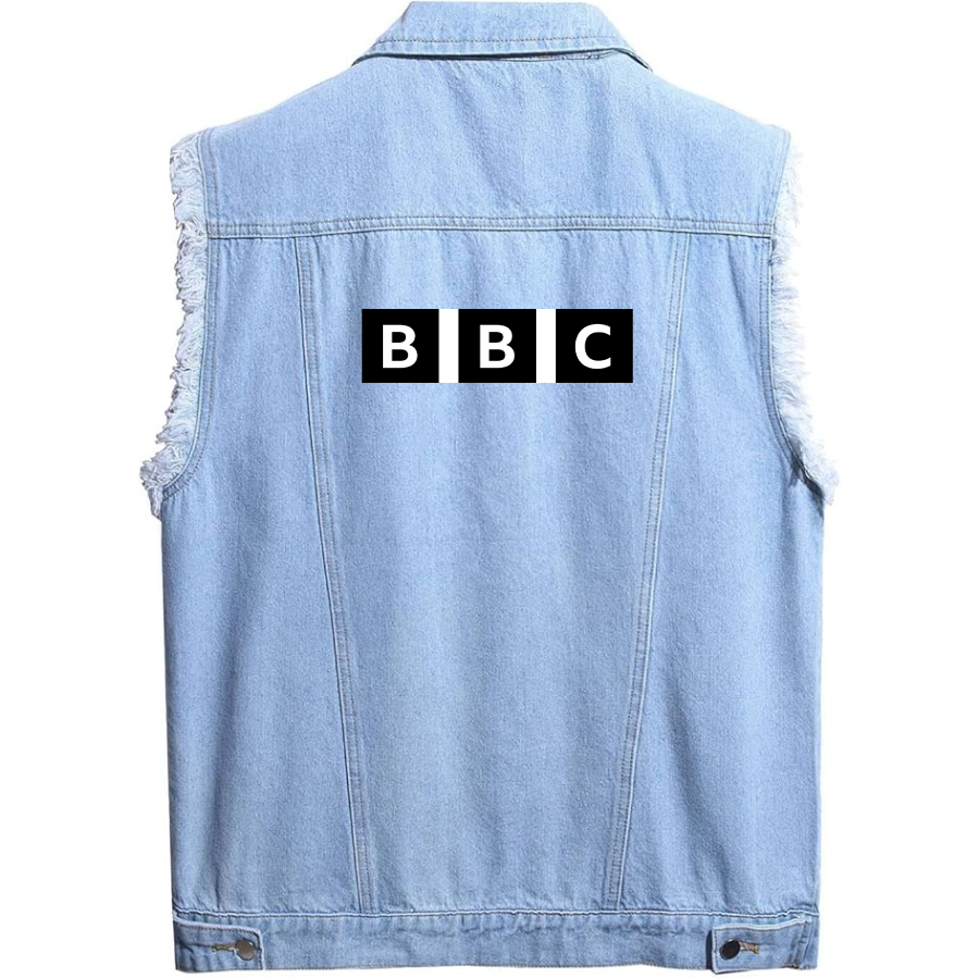 Men's BBC Sleeveless Distressed Denim Vest Rugged Black Jean Jacket