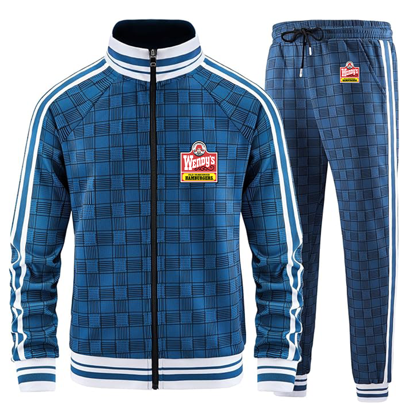 Men's Wendy's Tracksuits Full-zip Long Sleeve Plaid Track Jackets and Pants 2 Piece