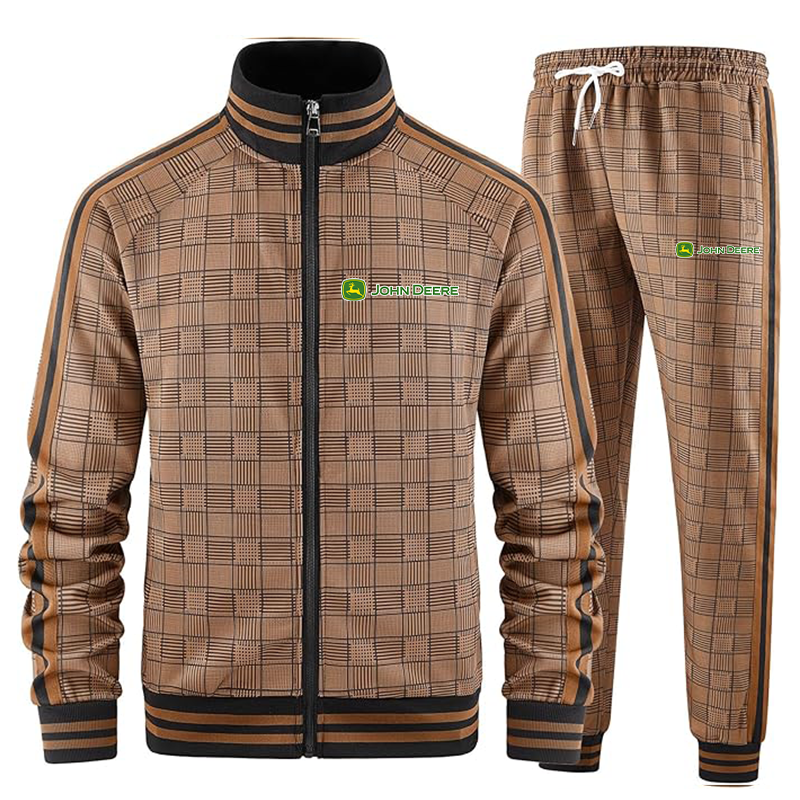 Men's John Deere Tracksuits Full-zip Long Sleeve Plaid Track Jackets and Pants 2 Piece