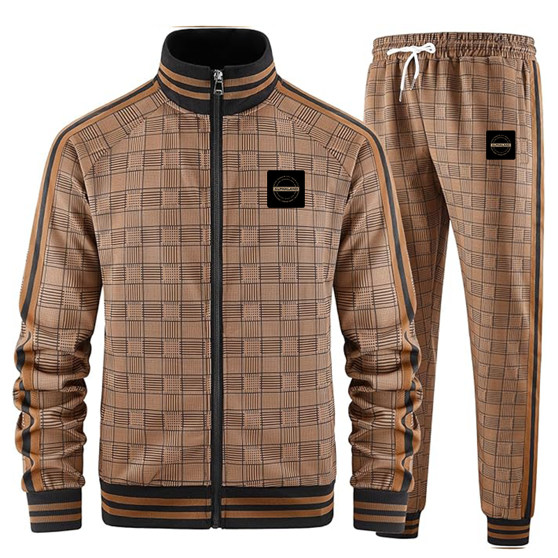 Men's Alphaland Tracksuits Full-zip Long Sleeve Plaid Track Jackets and Pants 2 Piece