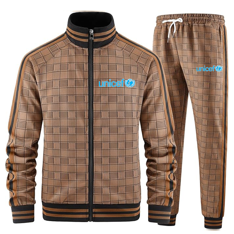 Men's UNICEF Tracksuits Full-zip Long Sleeve Plaid Track Jackets and Pants 2 Piece