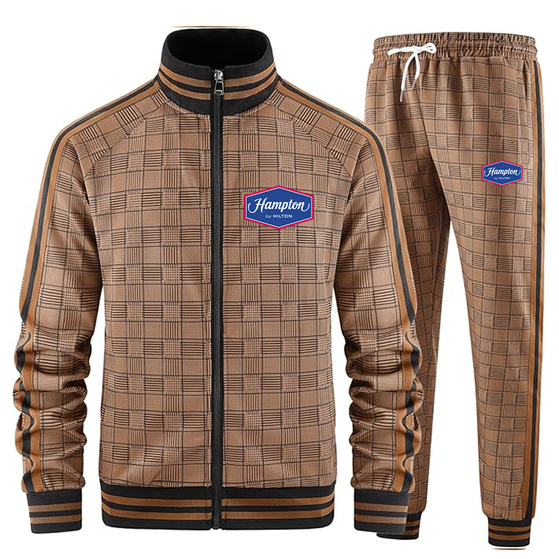 Men's Hampton Tracksuits Full-zip Long Sleeve Plaid Track Jackets and Pants 2 Piece