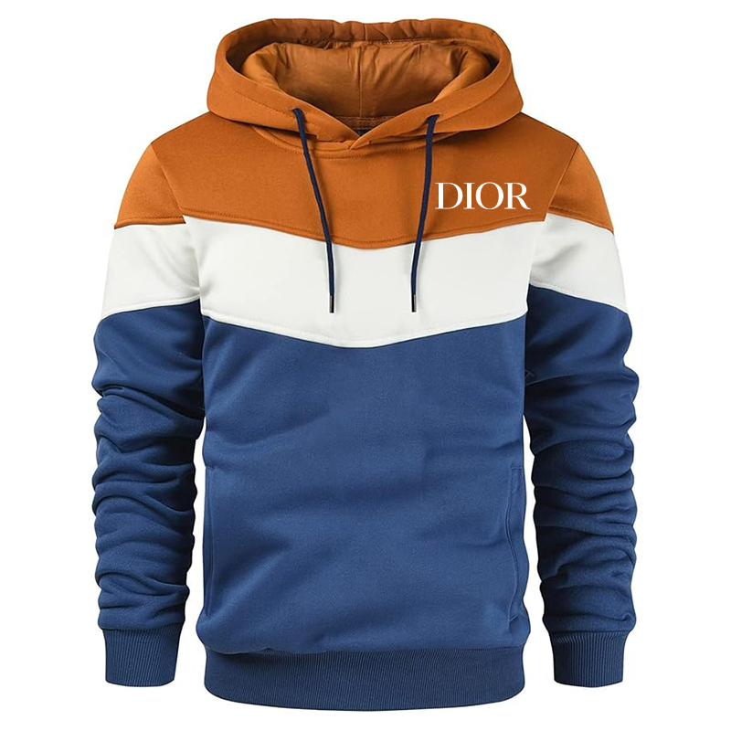 Men's Dior Gesean Novelty Color Block Pullover Fleece Hoodie Long Sleeve Casual Sweatshirt with Pocket