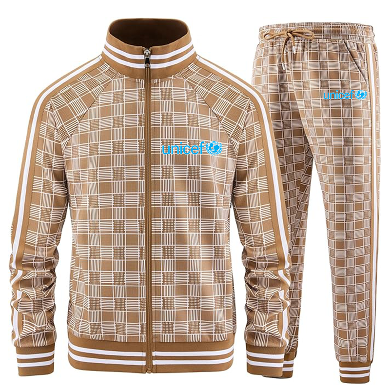 Men's UNICEF Tracksuits Full-zip Long Sleeve Plaid Track Jackets and Pants 2 Piece