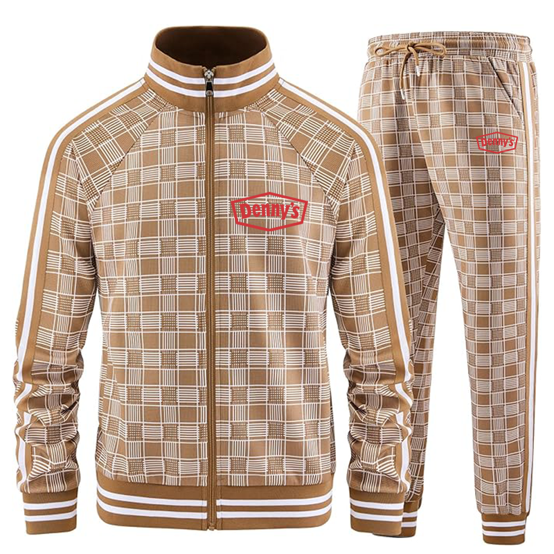Men's Dennys Tracksuits Full-zip Long Sleeve Plaid Track Jackets and Pants 2 Piece