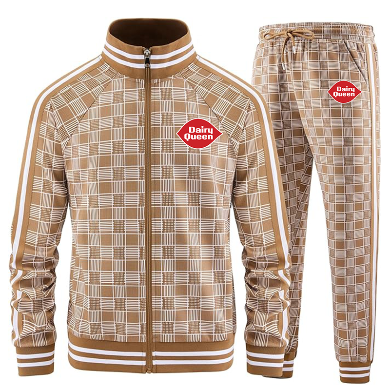 Men's Dairy Queen Tracksuits Full-zip Long Sleeve Plaid Track Jackets and Pants 2 Piece