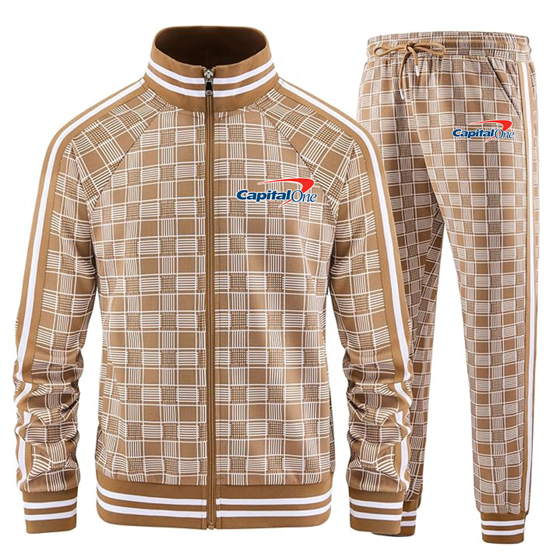 Men's Capital One Tracksuits Full-zip Long Sleeve Plaid Track Jackets and Pants 2 Piece