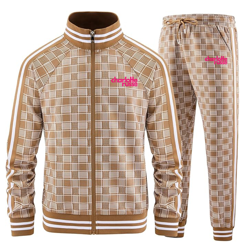 Men's Charlotte Russe Tracksuits Full-zip Long Sleeve Plaid Track Jackets and Pants 2 Piece